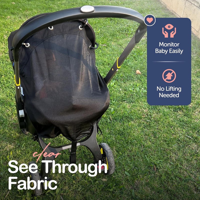 IntiMom Stroller Sun Shade - Universal UV Protection Cover for Strollers Sunshade with See Through, Clip-On Sun Blocker, Sun Shield for Baby, Breathable Adjustable Fit, Full Coverage, M Black - Image 4